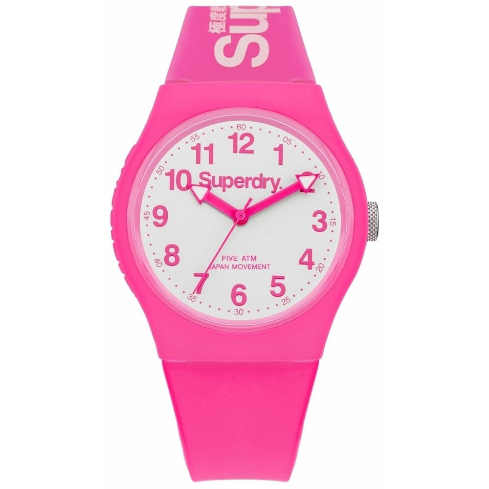 Urban' Neon Pink Silicone Strap Watch With White Dial
