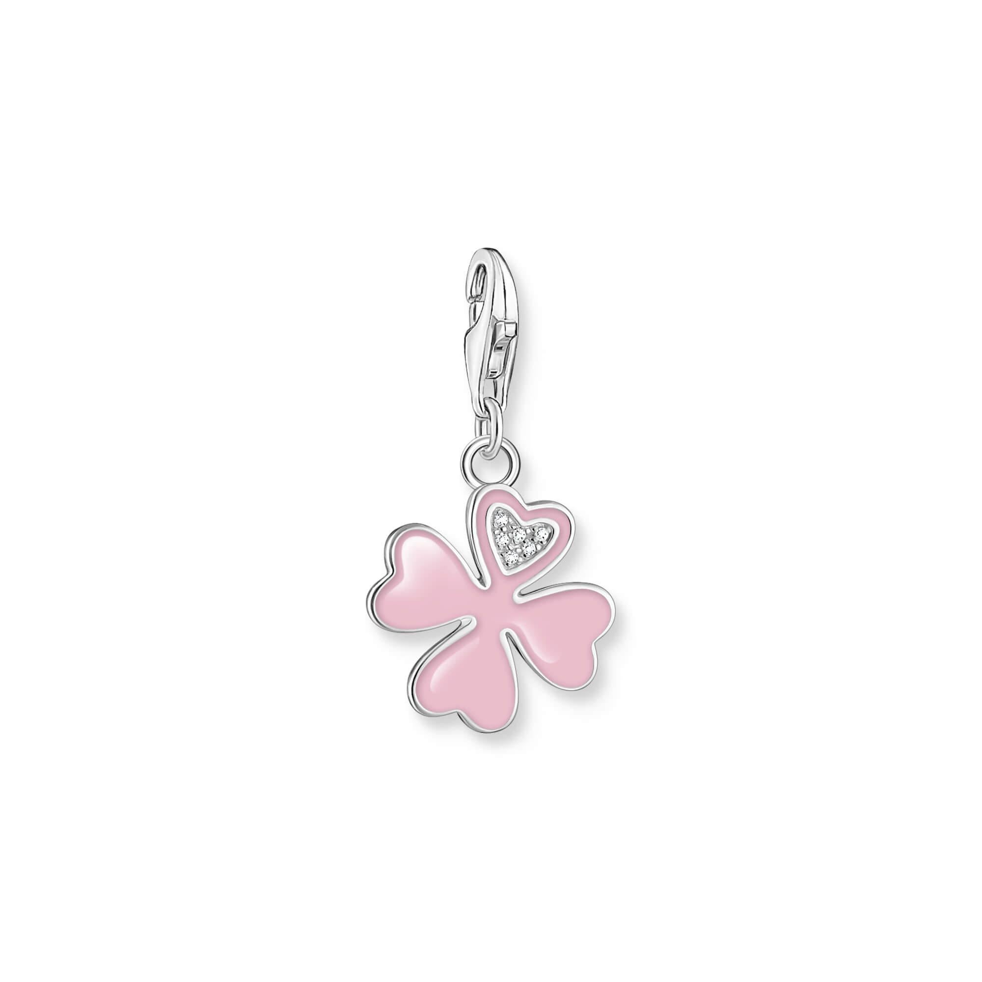 Pink Four-Leaf Clover With CZ Charm Pendant