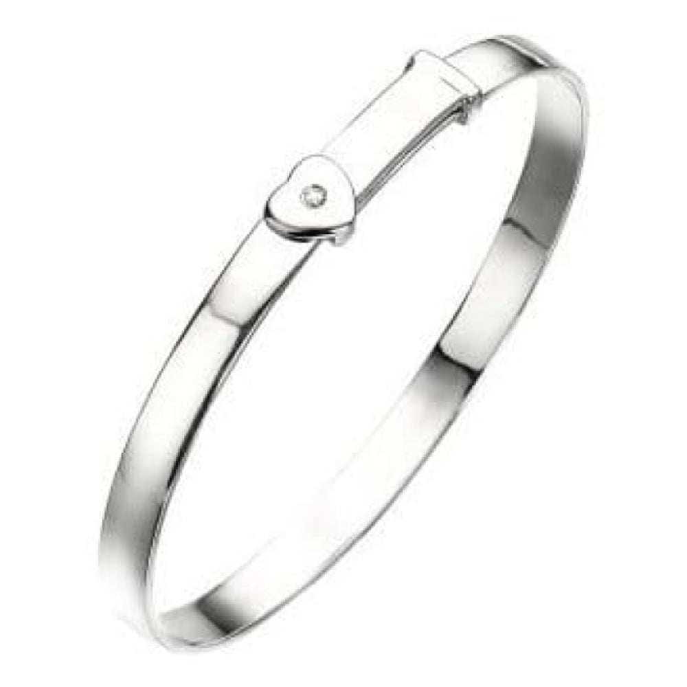 Girls Sterling Silver And Diamond Heart Bangle