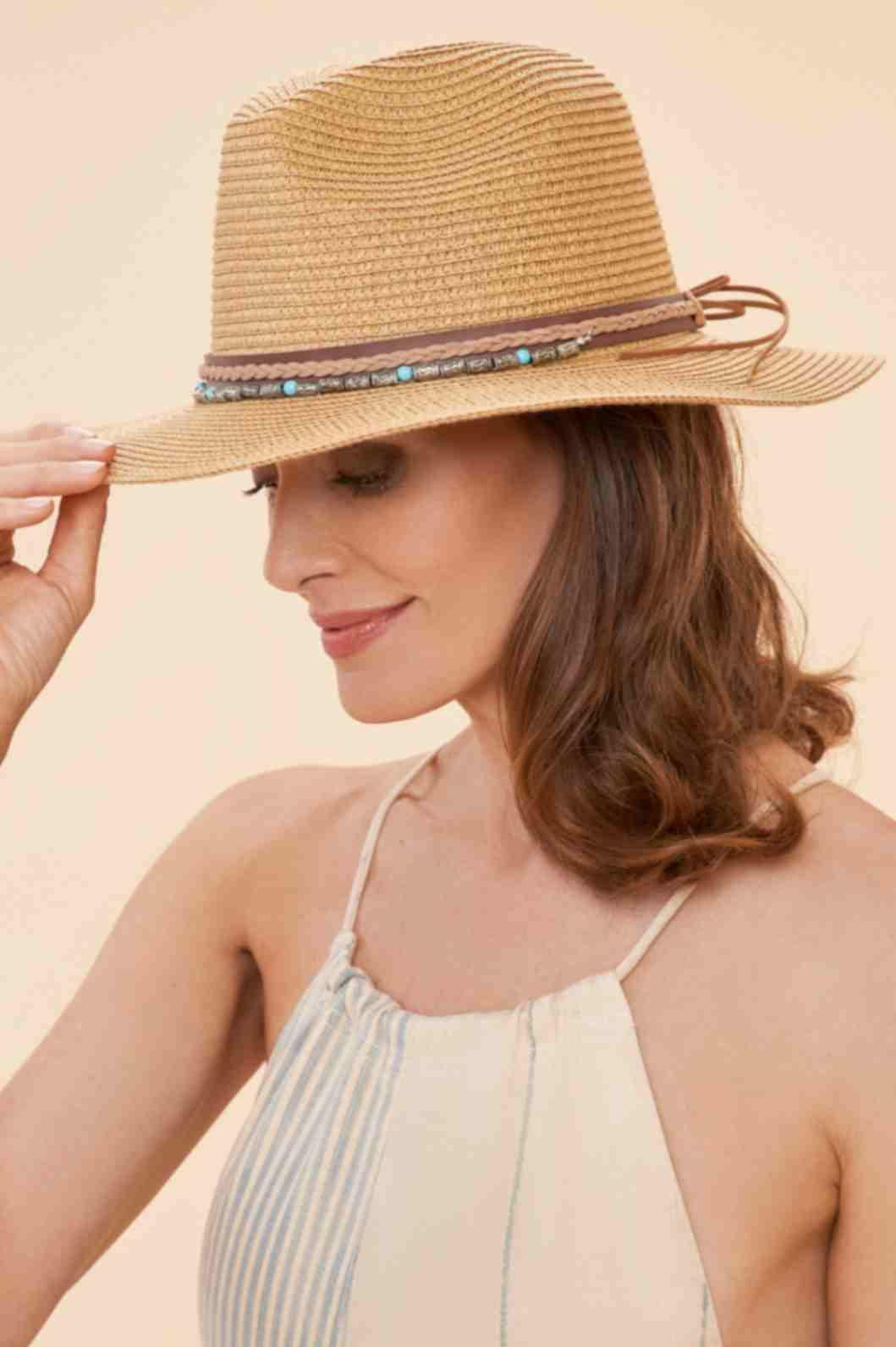 Thalia Hat - Caramel With Embossed Beads