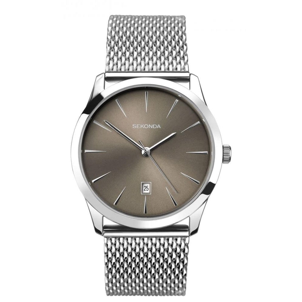 Stainless Steel Case With Grey Sunray Dial & Milanese Bracelet Strap Gents Watch