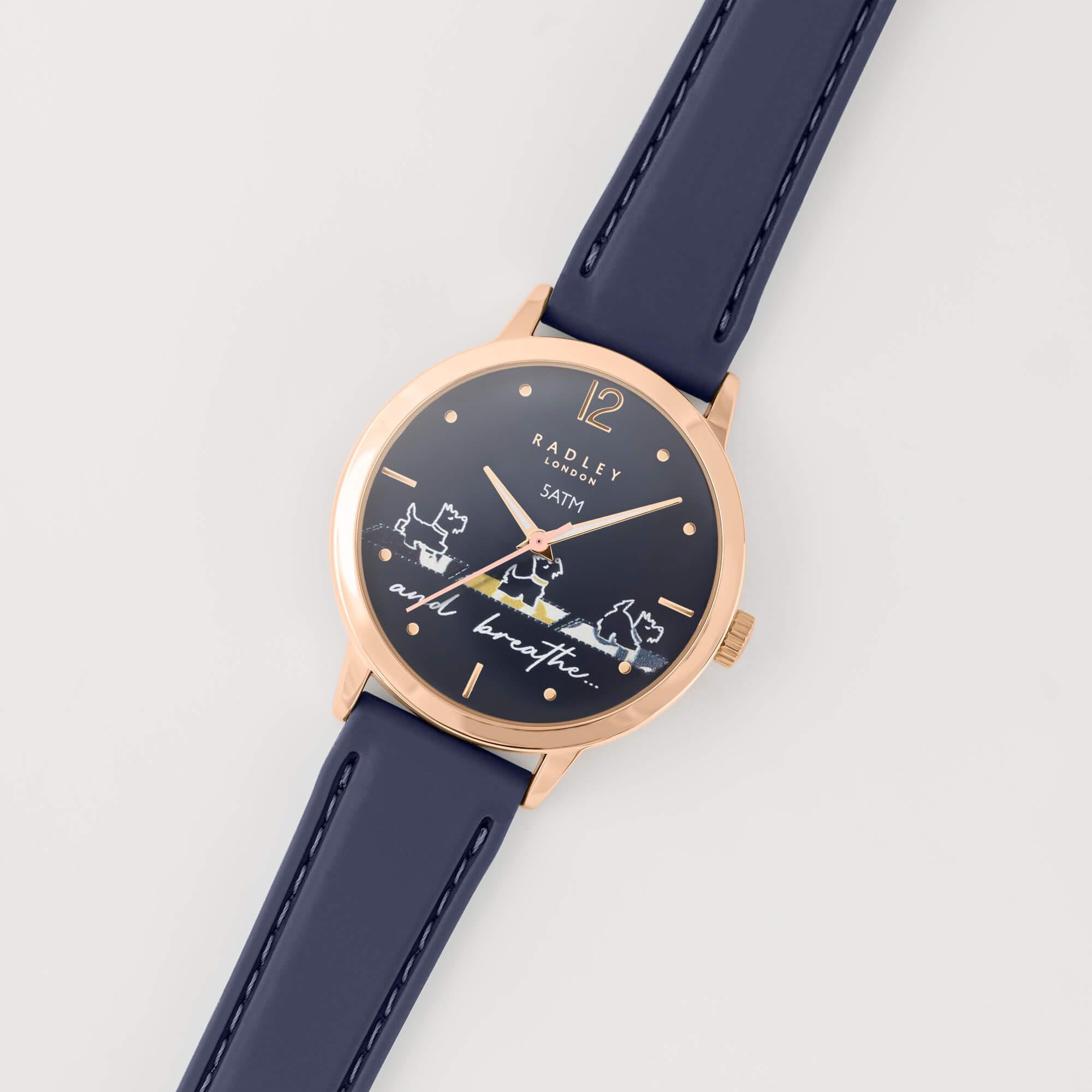 Ladies Yoga Dog Navy Silicone Strap Watch