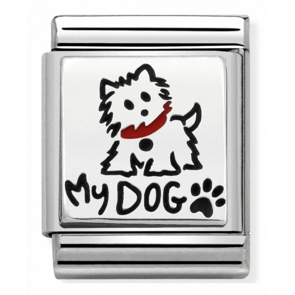 Composable Oxidised My Dog Stainless Steel, Enamel And Sterling Silver Big Charm
