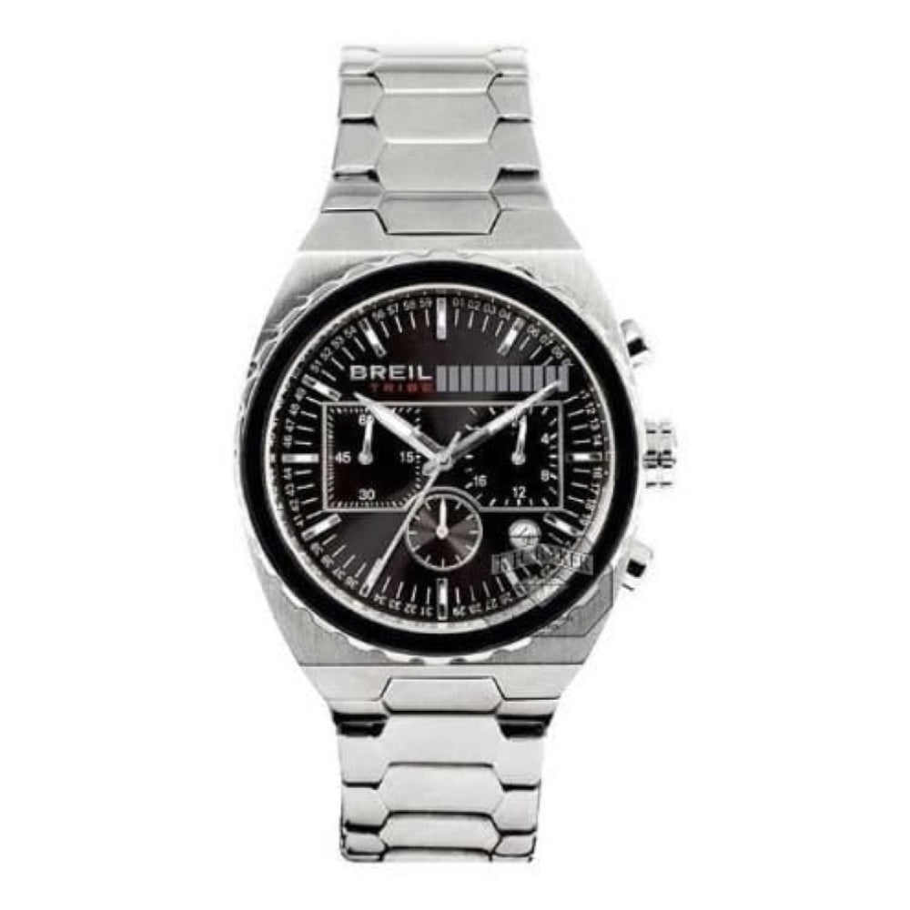 Tribe Gents Brushed And Polished Stainless Steel Wristwatch Black Dial