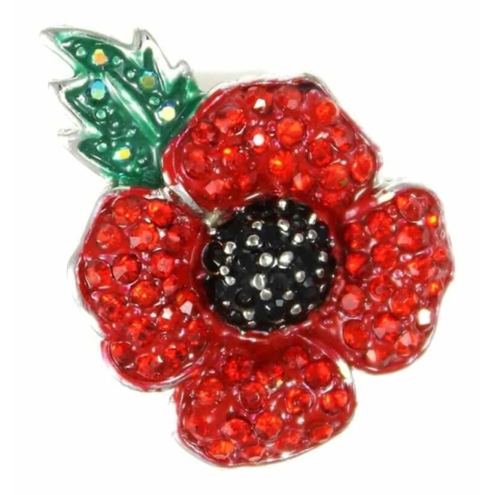 Red Crystalised 4 Petal Poppy Brooch 20mm