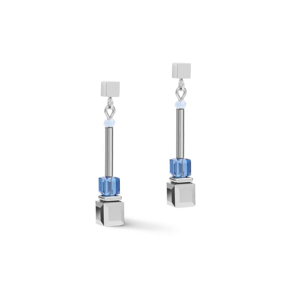 Frontline Silver-Blue Geo Cube Earrings With Stickpin