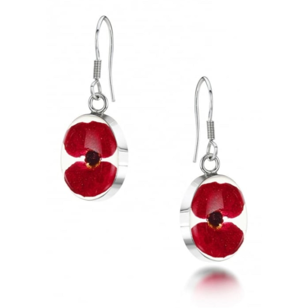 Silver drop Earrings - Poppy - Oval