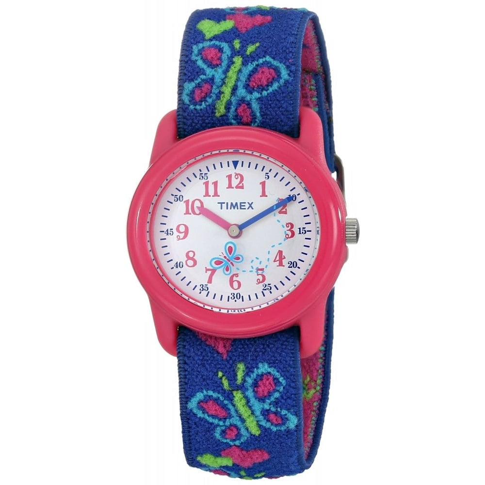 Childrens Blue & Pink Butterfly Fabric Elasticated Watch