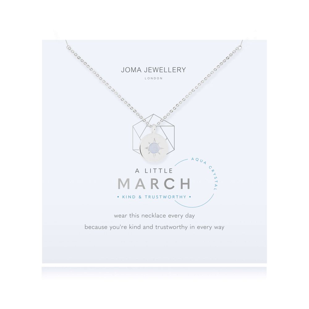 Birthstone A Little Necklace | March Aqua Crystal | Silver | Necklace | 46cm + 5cm Extender