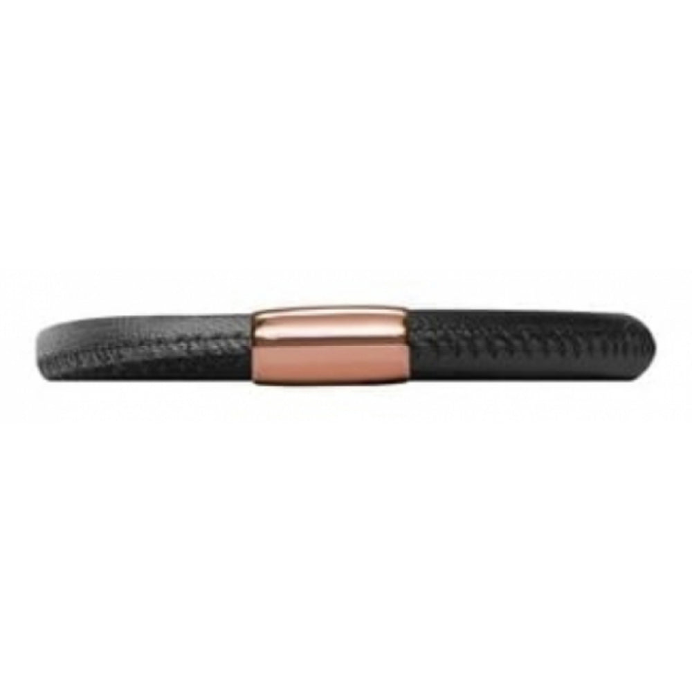 Black Leather Single Band Bracelet Rose Gold