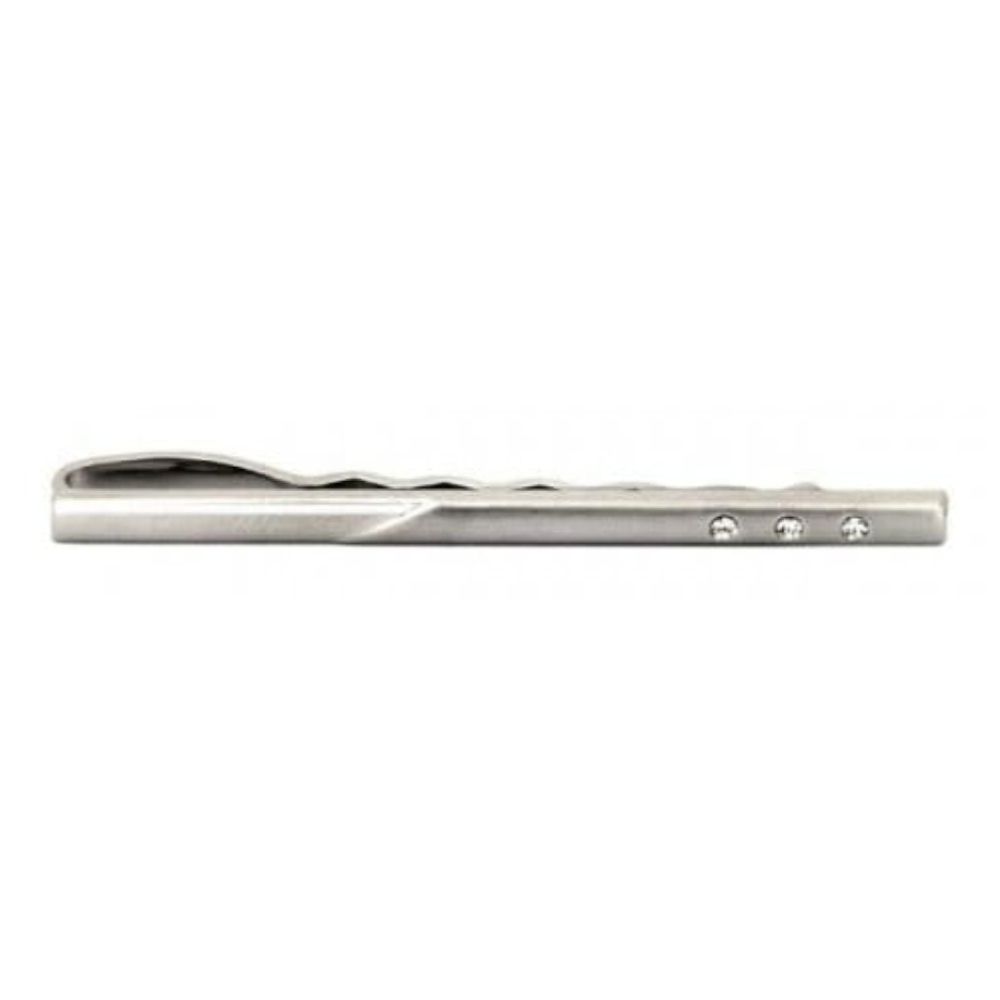 Rhodium Plated 3 Crystal Tie Bar