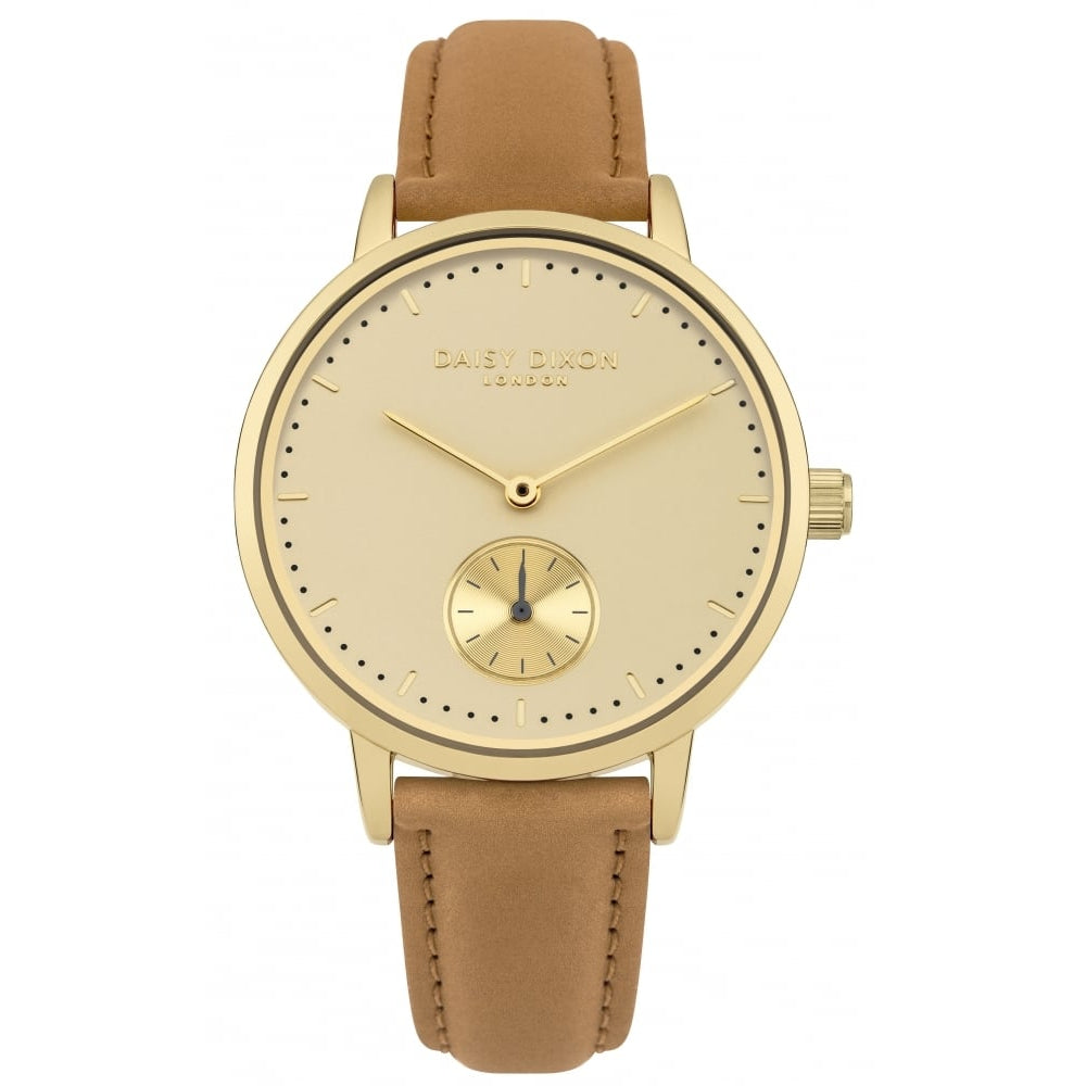 Sadie Watch Gold Tone Matte Cream Dial With Tan Leather Strap