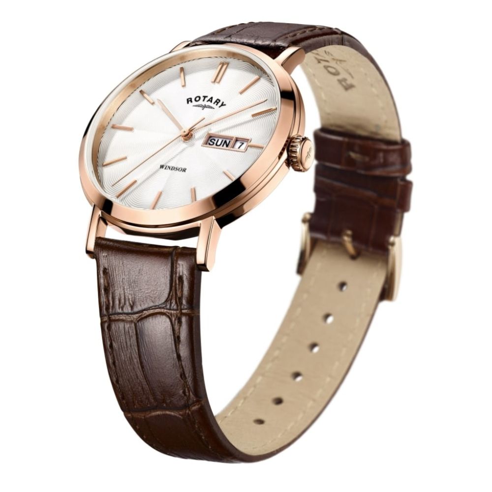 Mens Windsor Rose Gold Leather Watch