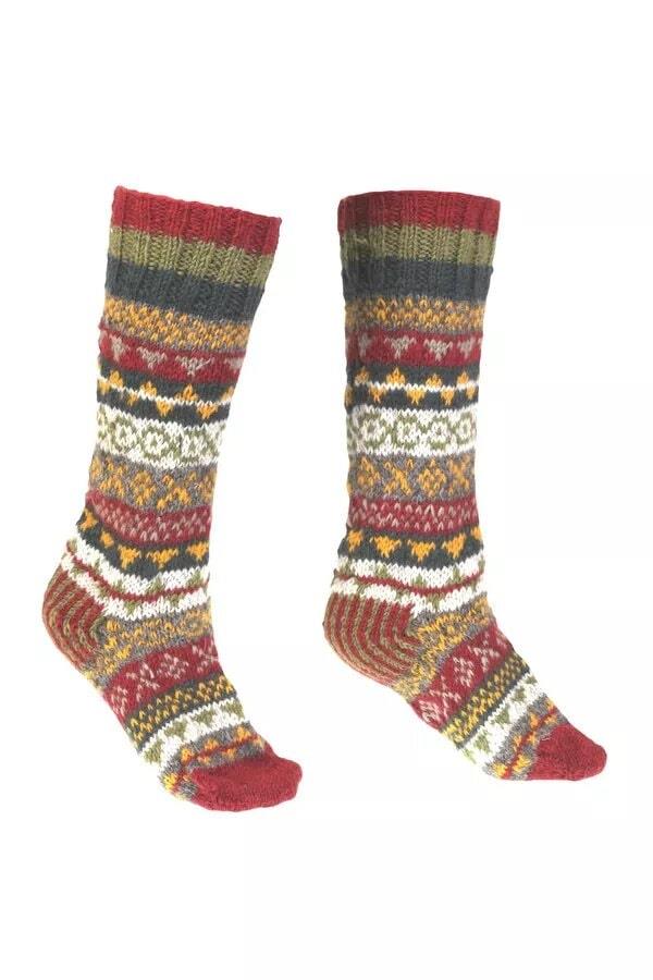 Classic Fairisle Long Socks In Rust