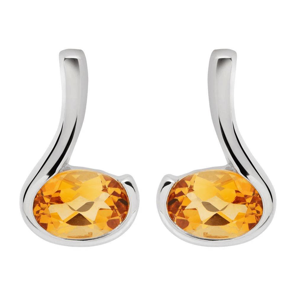 Golden Citrine With Silver Rhodium Plating Stud Earrings