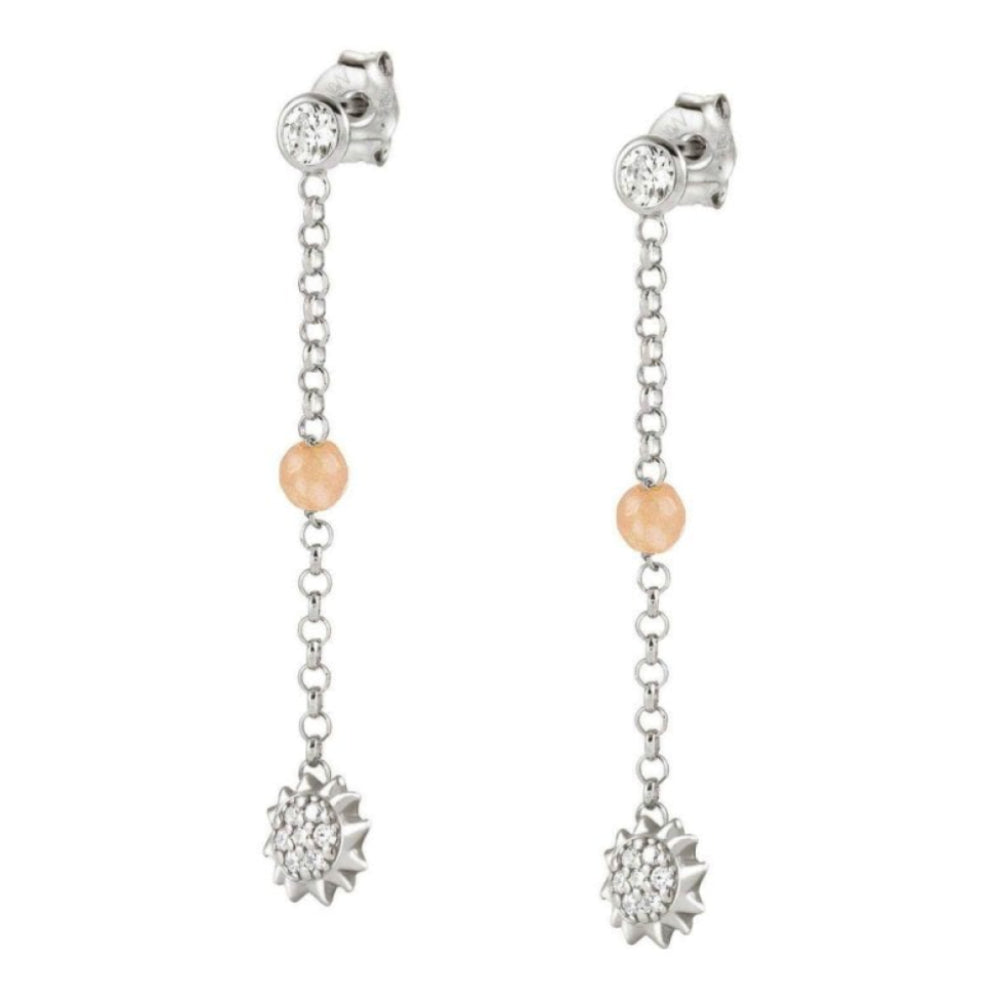 Gioie 925 Silver Earrings, Cubic Zirconia And Jade (020_Silver Sun)