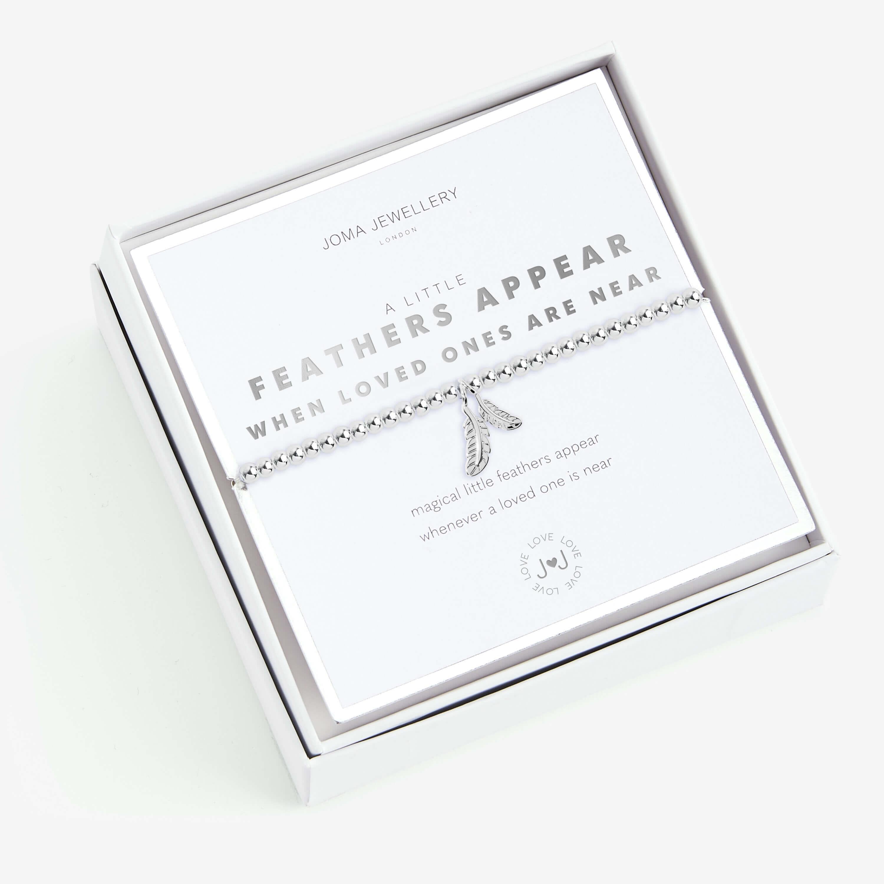 Beautifully Boxed A Littles | Feathers Appear When Loved Ones Are Near | Silver | Bracelet | 17.5cm Stretch