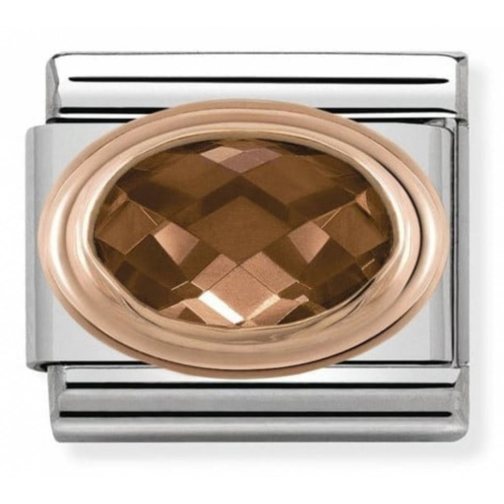 Classic Smokey Faceted CZ In Stainless Steel With 9K Rose Gold Charm