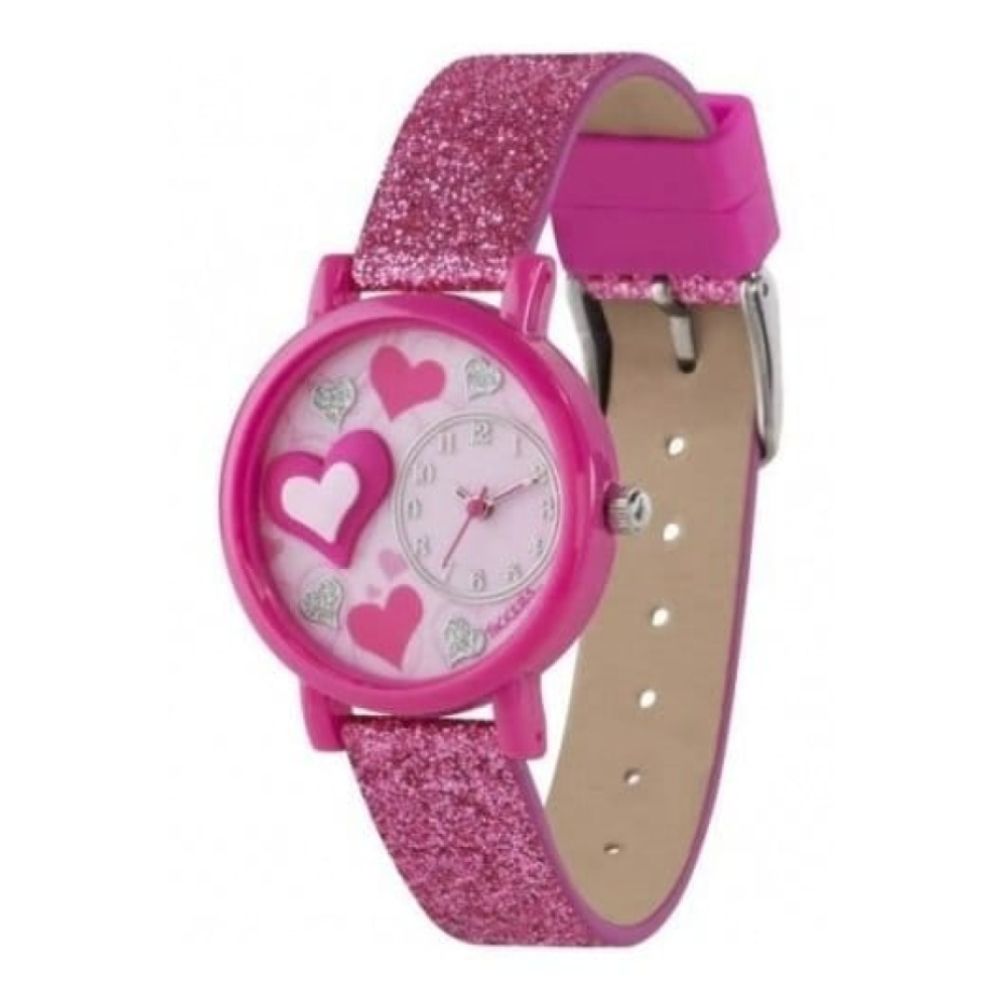 Pink Glittery Love Heart Childrens Strap Watch
