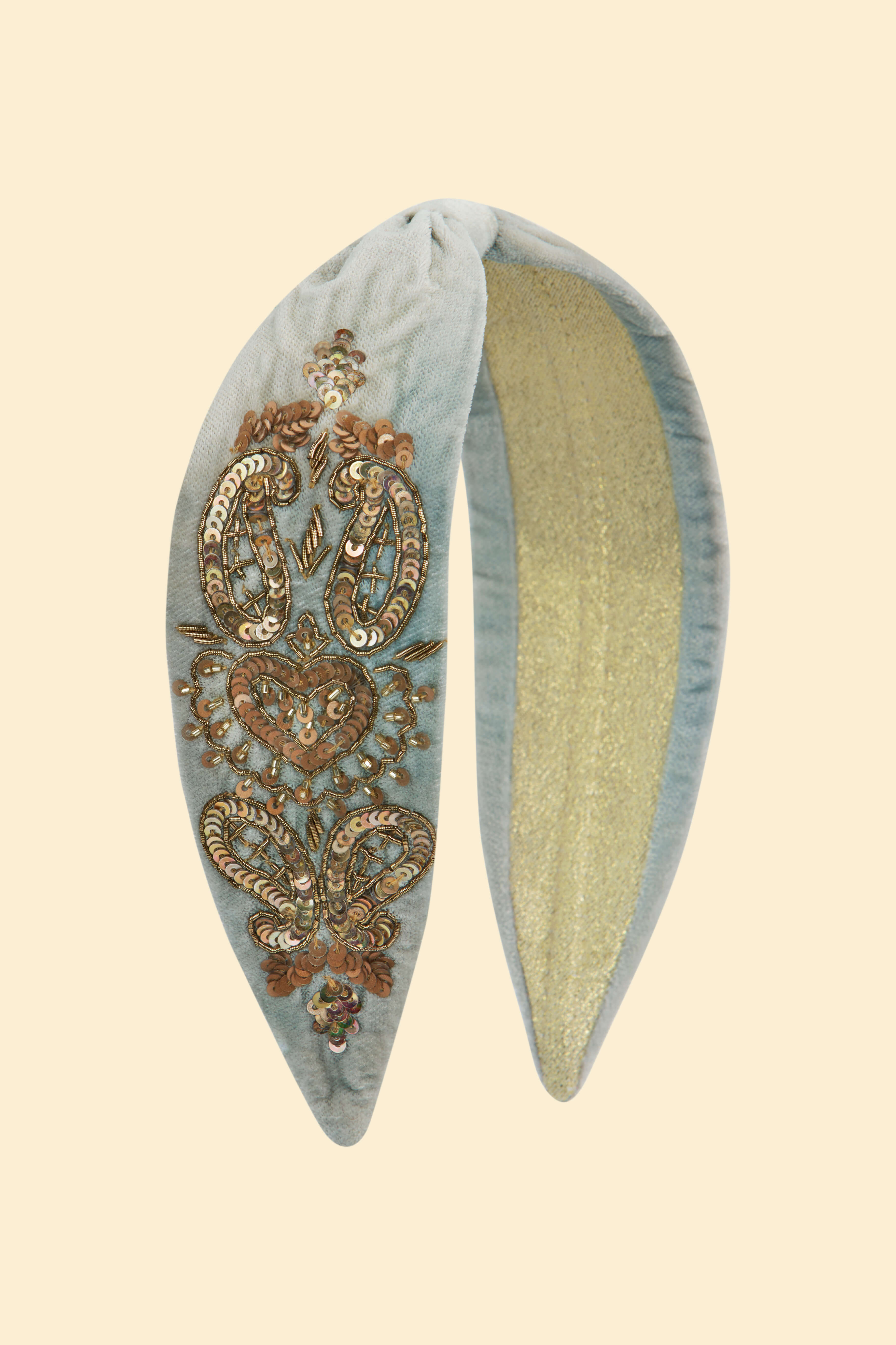 Beaded Loveheart Velvet Headband - Cornflower