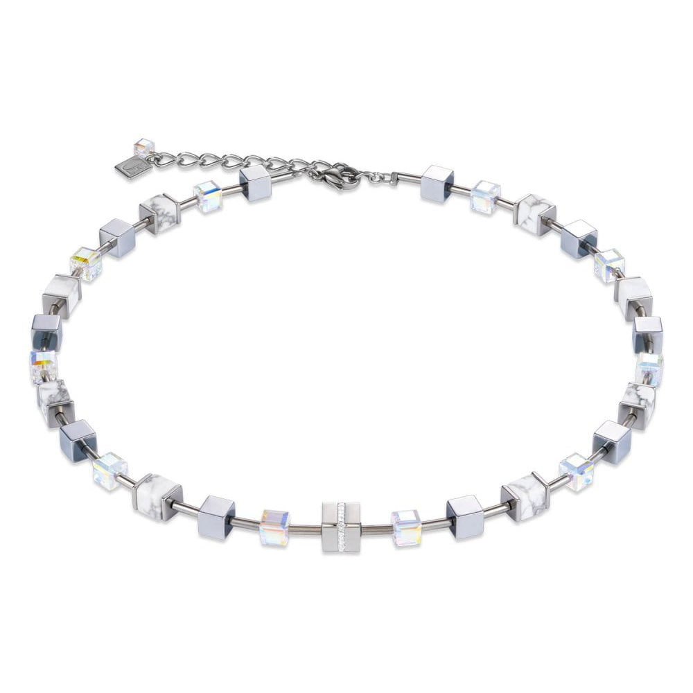 Silver-White Geo Cube Necklace