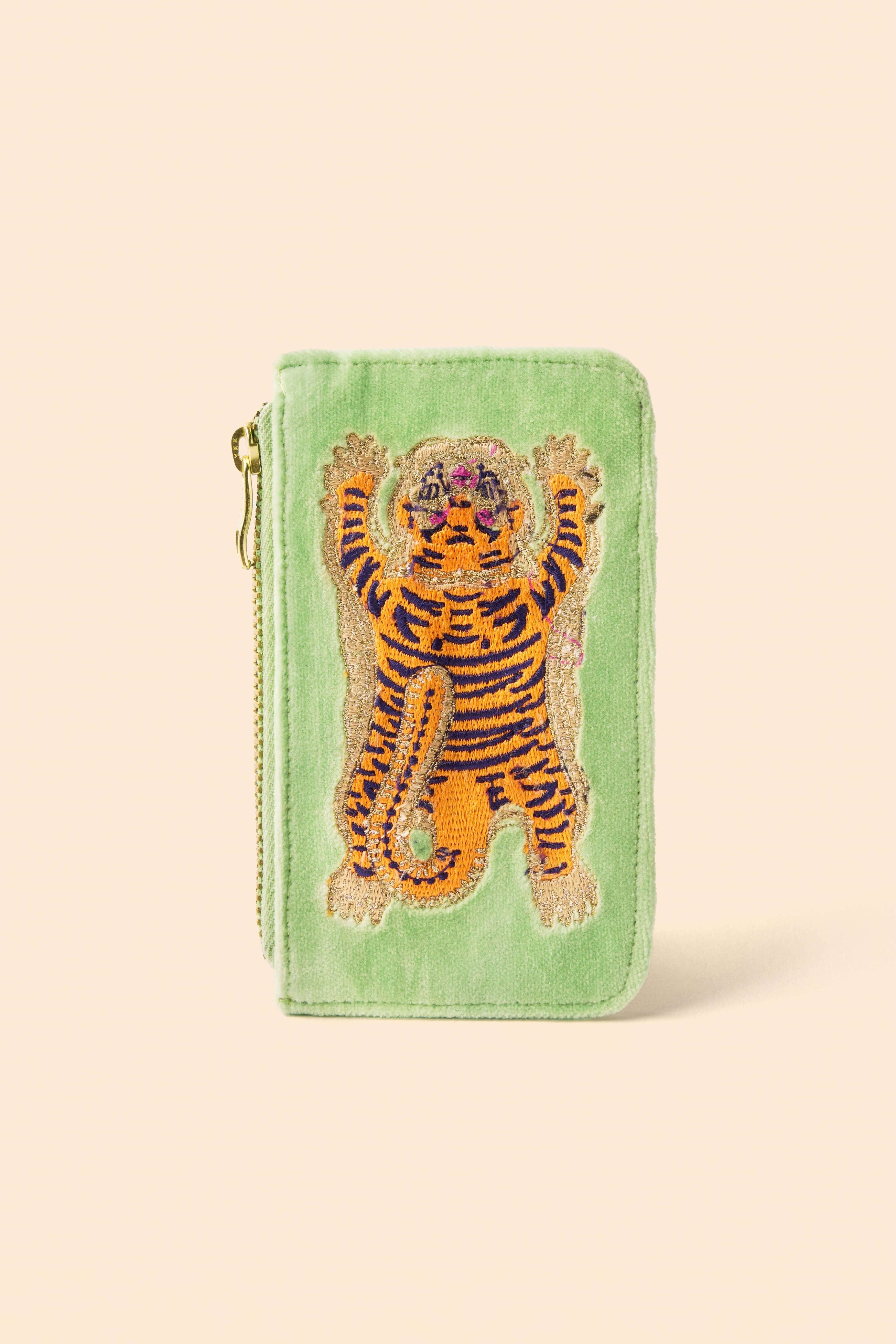 Ikat Tiger Velvet Card Holder - Mint