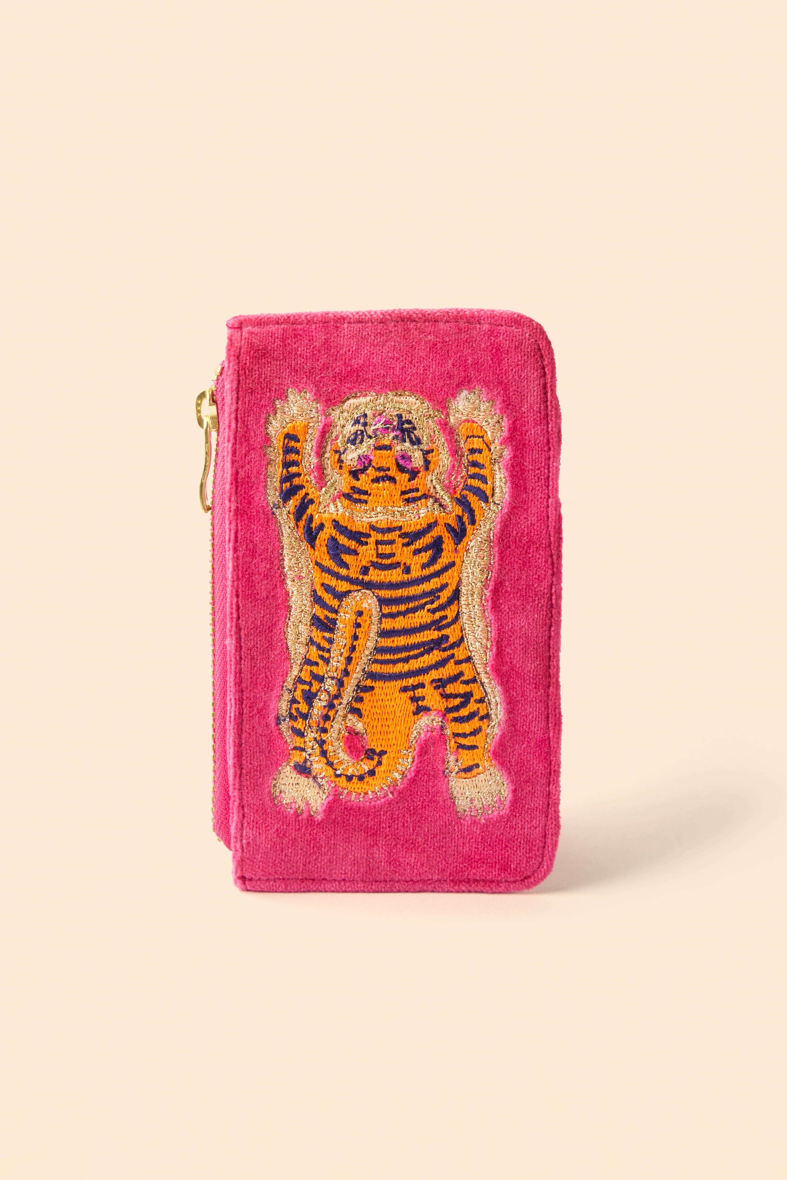 Ikat Tiger Velvet Card Holder - Fuchsia