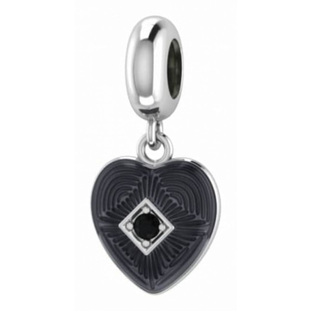 Black Big Heart Sterling Silver Charm