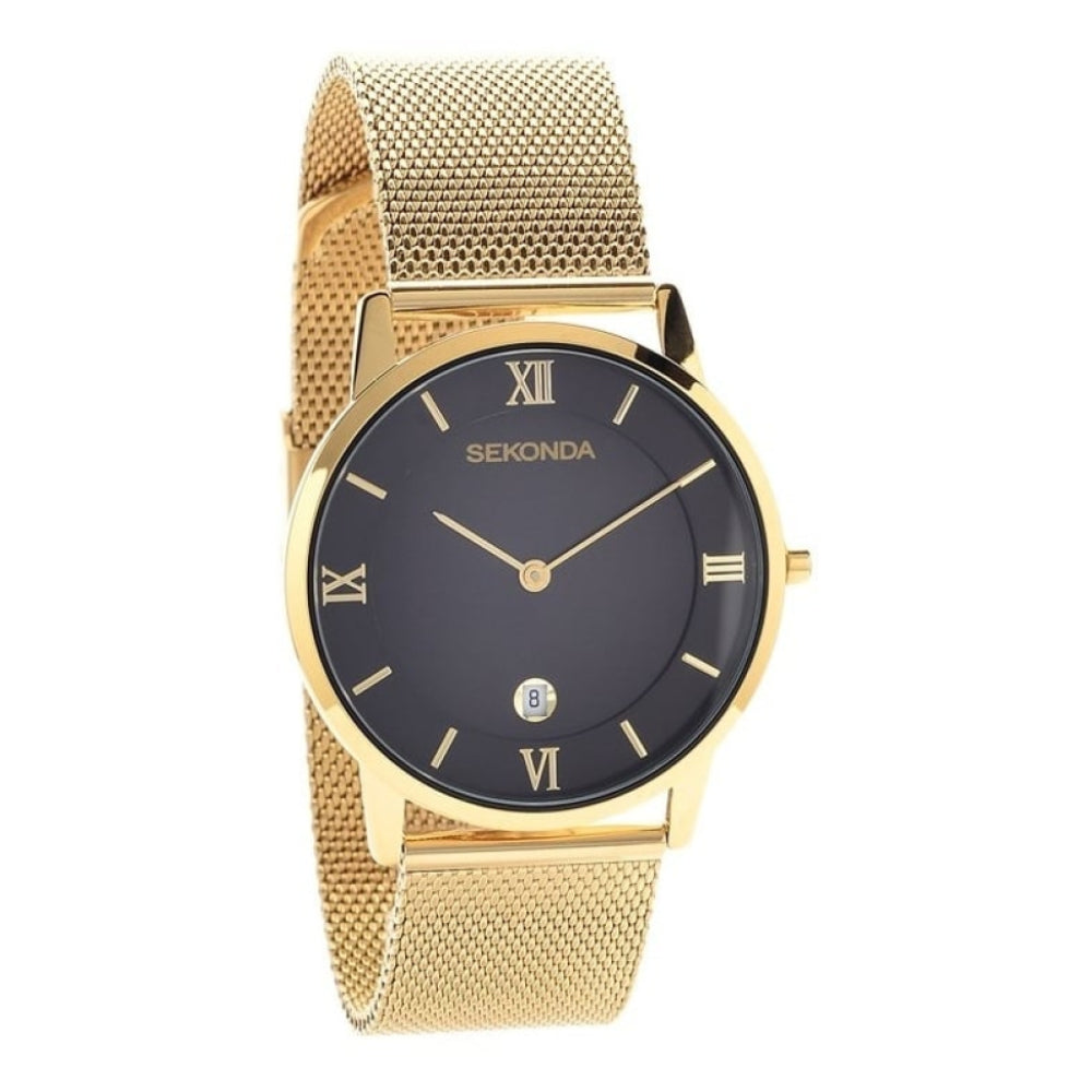 Gents PVD Gold Plated Mesh Strap Watch