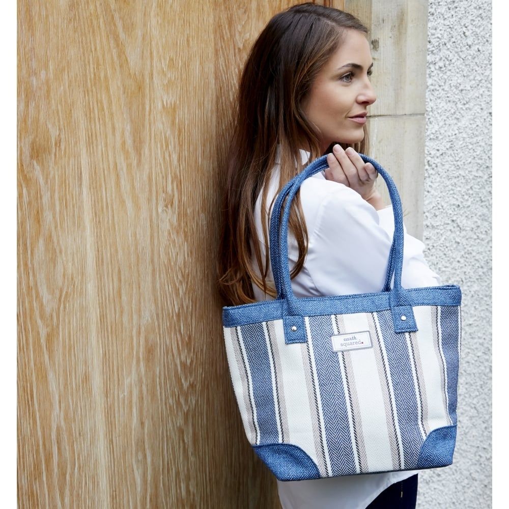 Blue Herringbone Stripe Tote Bag