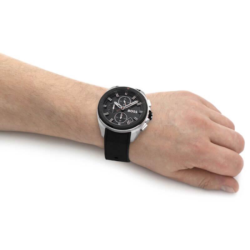 Volane Black Chronograph Dial Black Silicone Strap Gents Watch