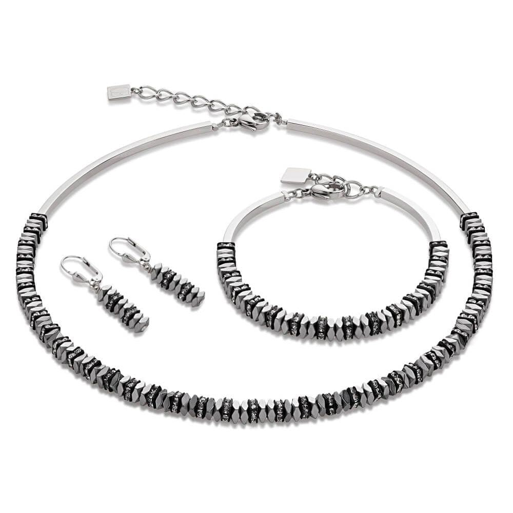 Silver Coloured Pillow Tile Bracelet, Necklace and Earrings Set