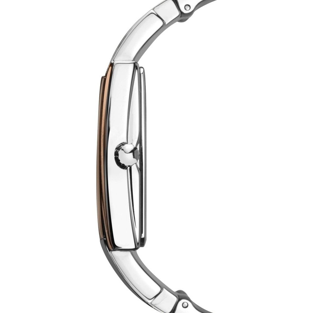Stainless Steel Bracelet & Two Tone Rectangular Case With Pink Stone Set Dial Ladies Watch