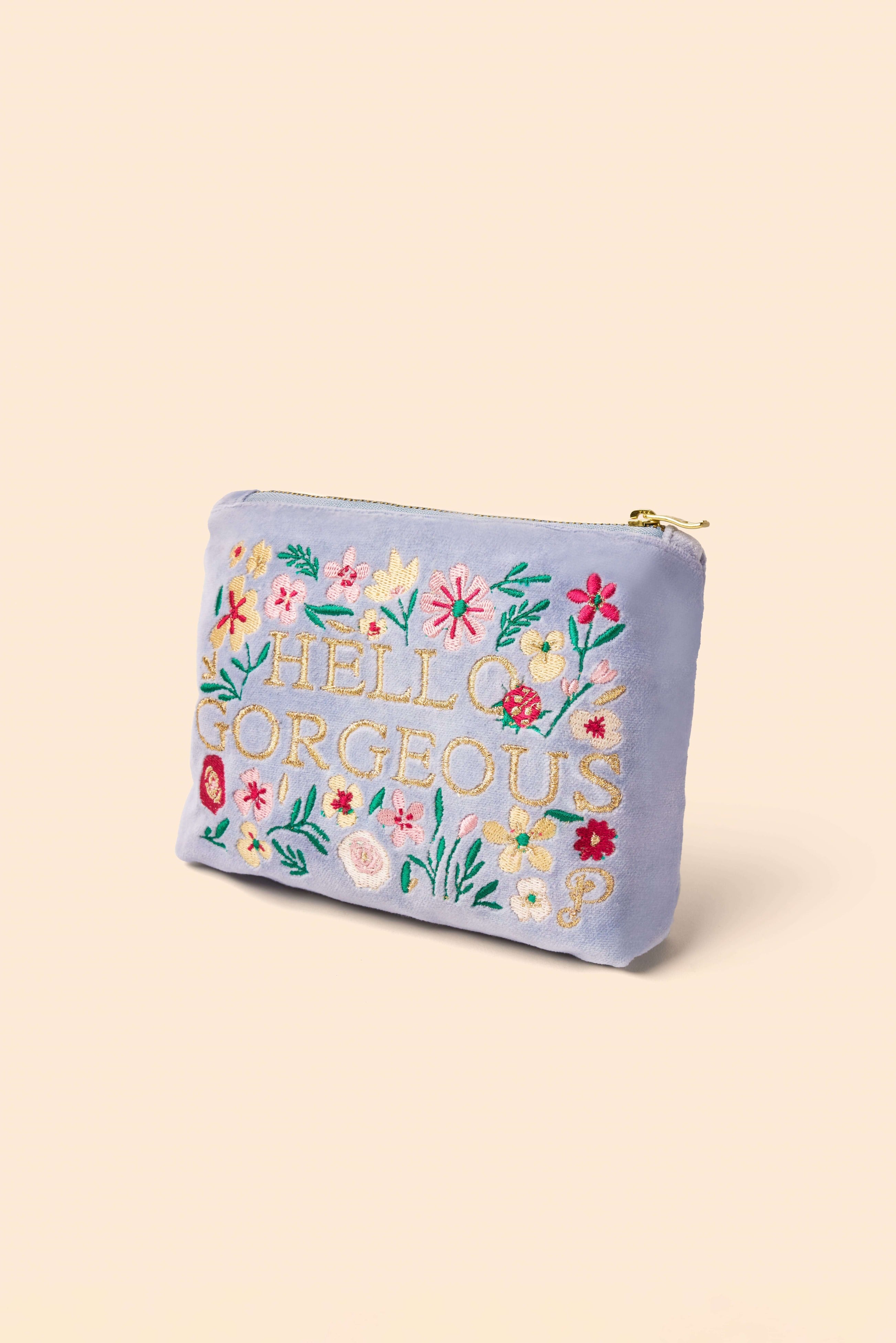 Hello Gorgeous Velvet Mini Pouch - Denim