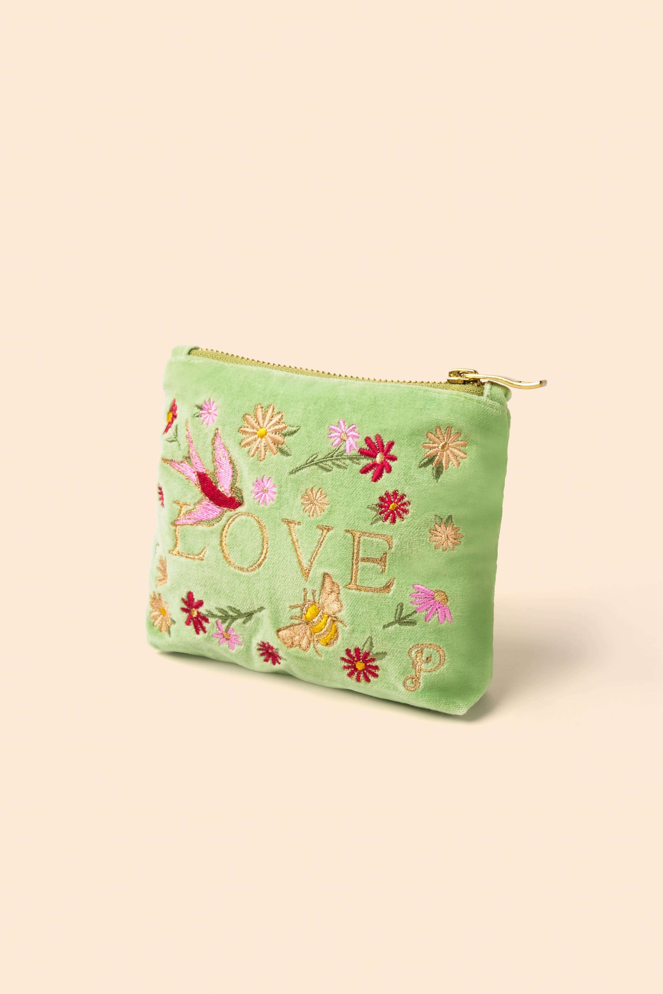 Love in a Meadow Velvet Mini Pouch - Mint
