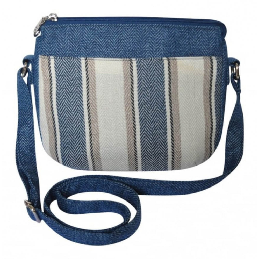 Blue Herringbone Stripe Messenger Bag