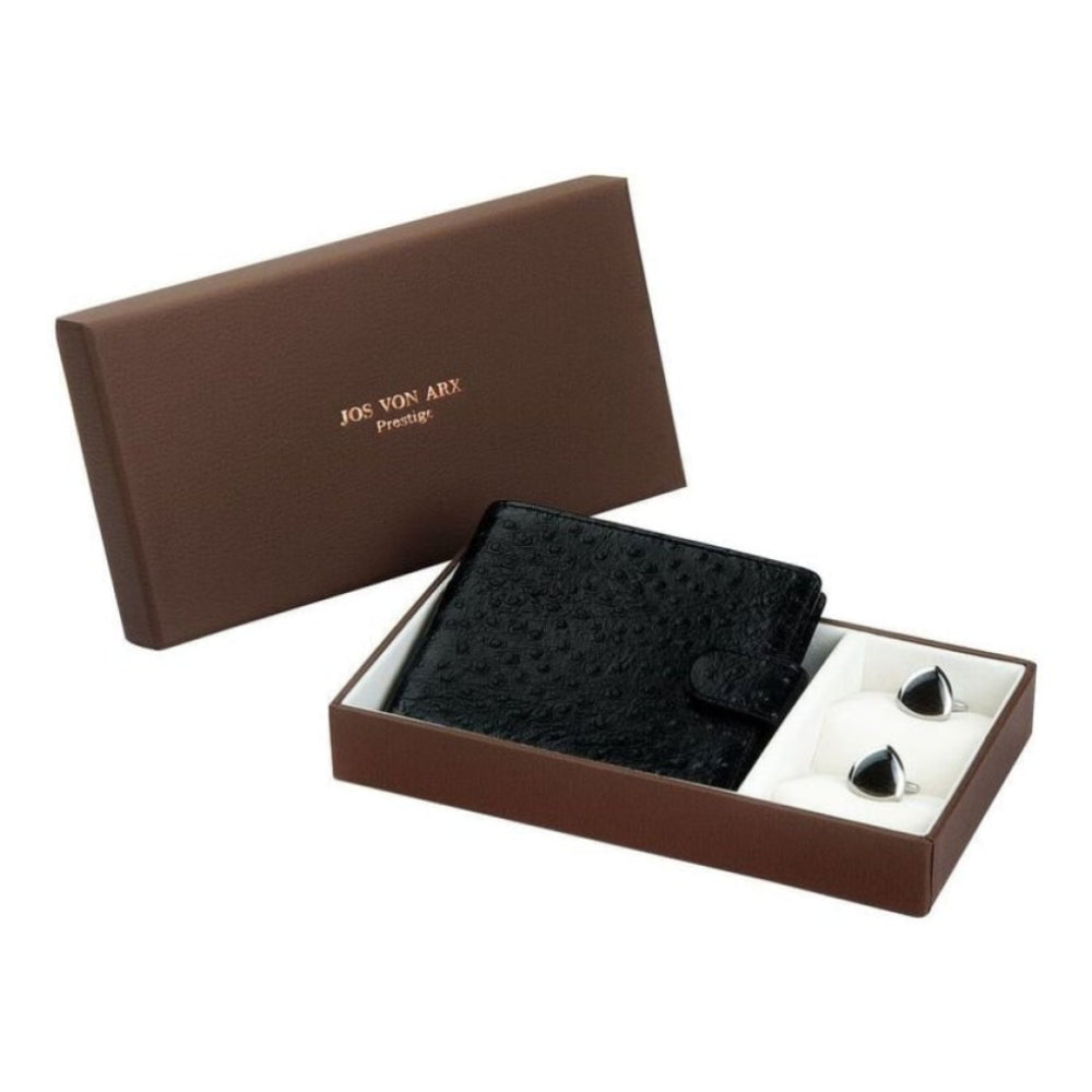 Men's Gift Set With Black Leather Wallet & Cufflinks