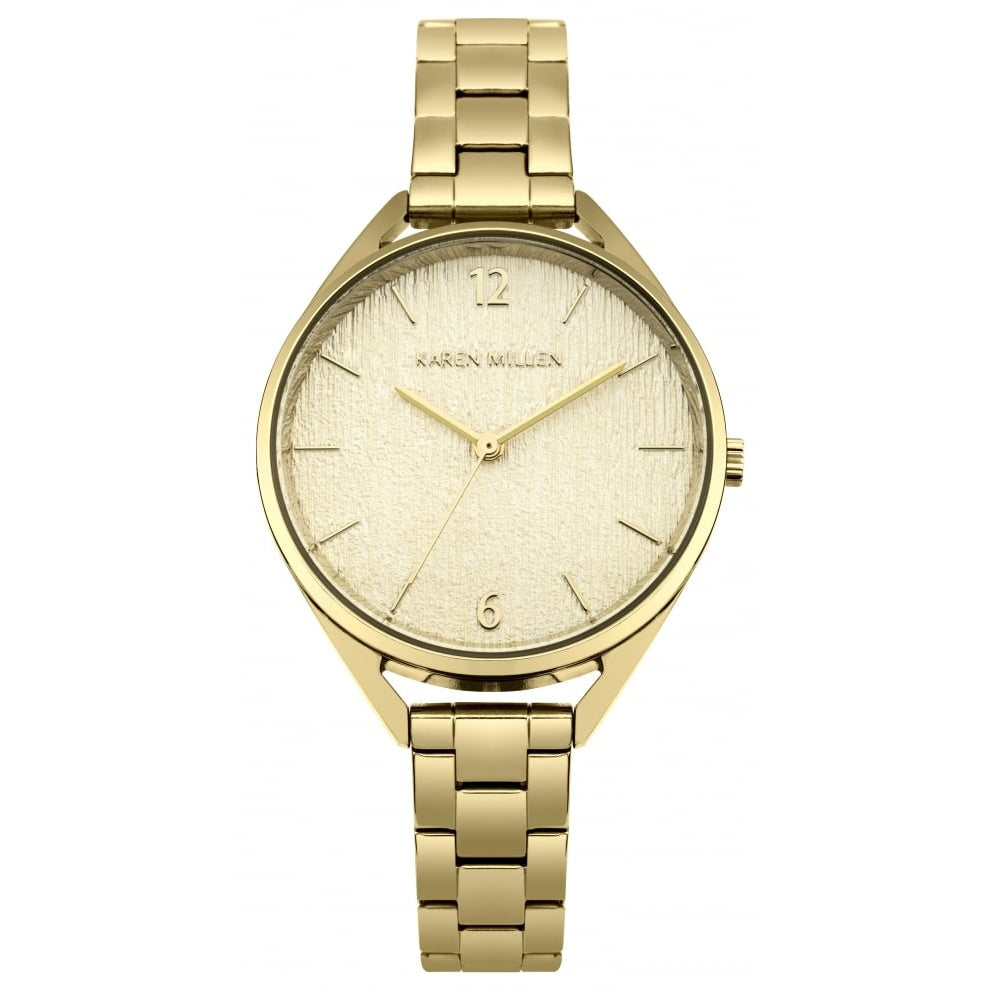 Gold Plated Polished Stainless Steel Bracelet Watch With Light Gold Grain Dial