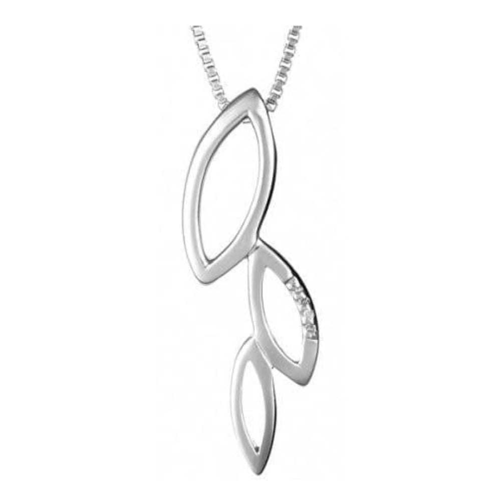 Ladies Simply Sparkle Multi Leaf Silver Pendant Necklace