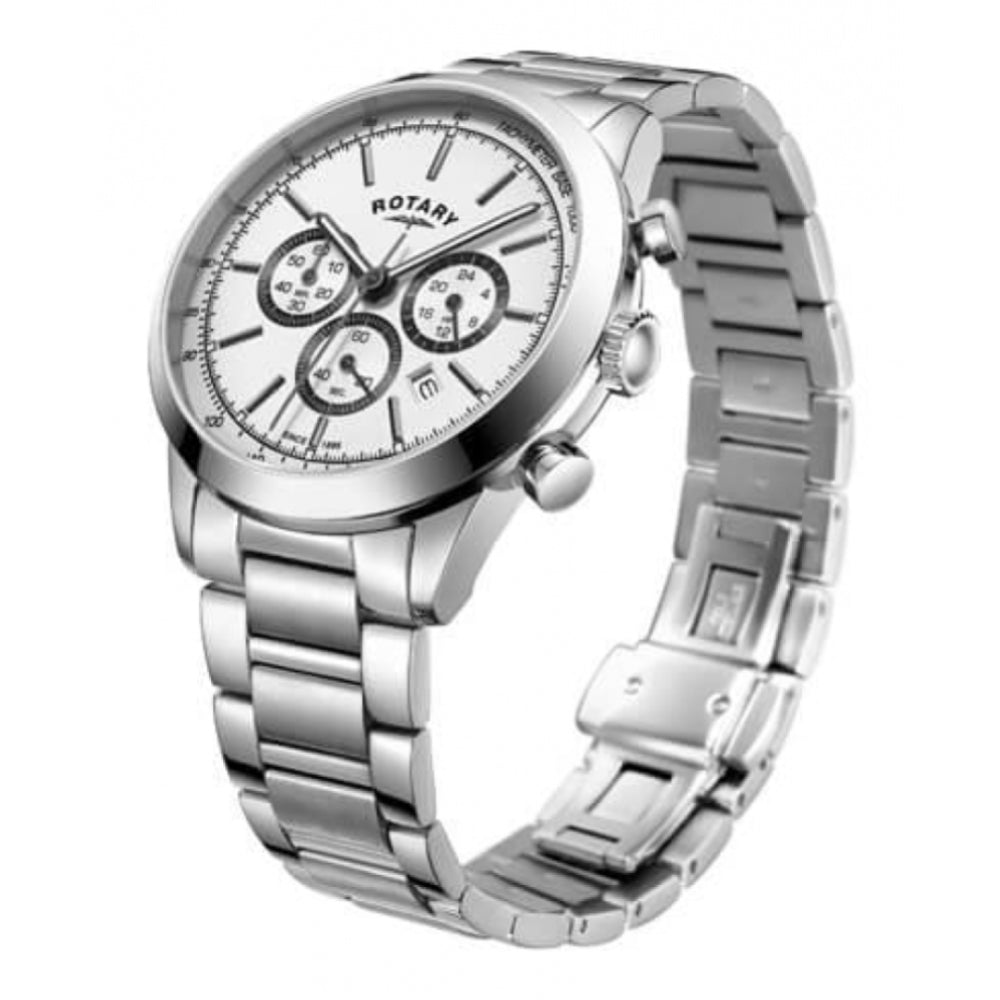 Stainless Steel White Chronograph Gents Watch