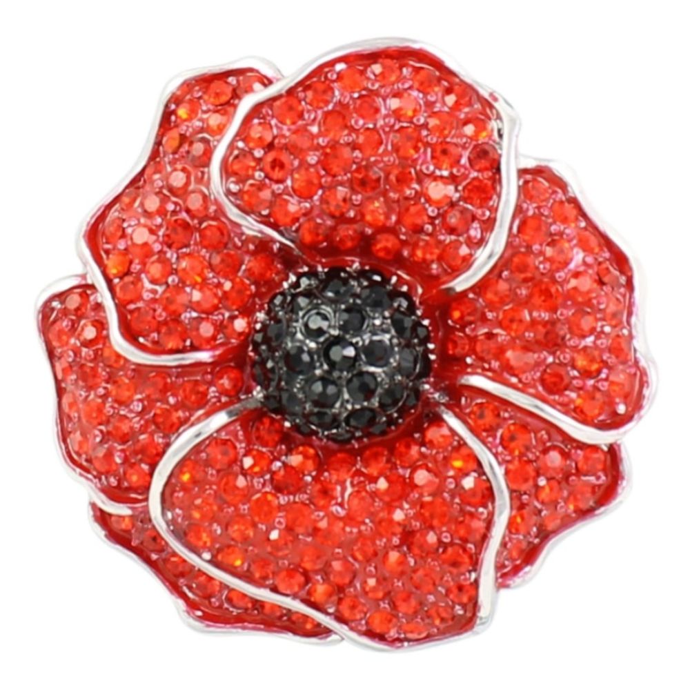Large Crystalised Multi Petal Poppy Brooch 42mm