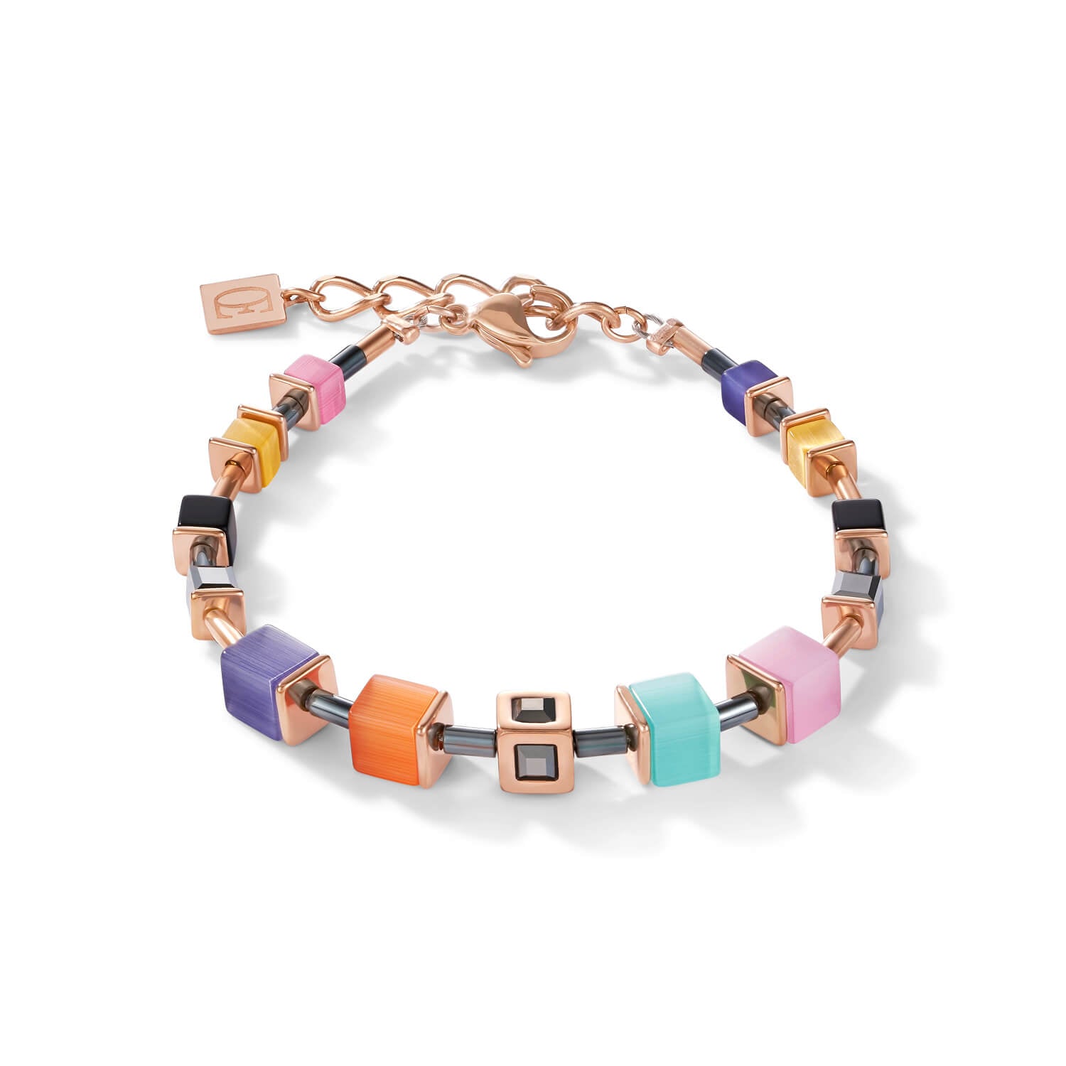 Rose Gold Plated & Crystal Multicolour Geo Cube Bracelet