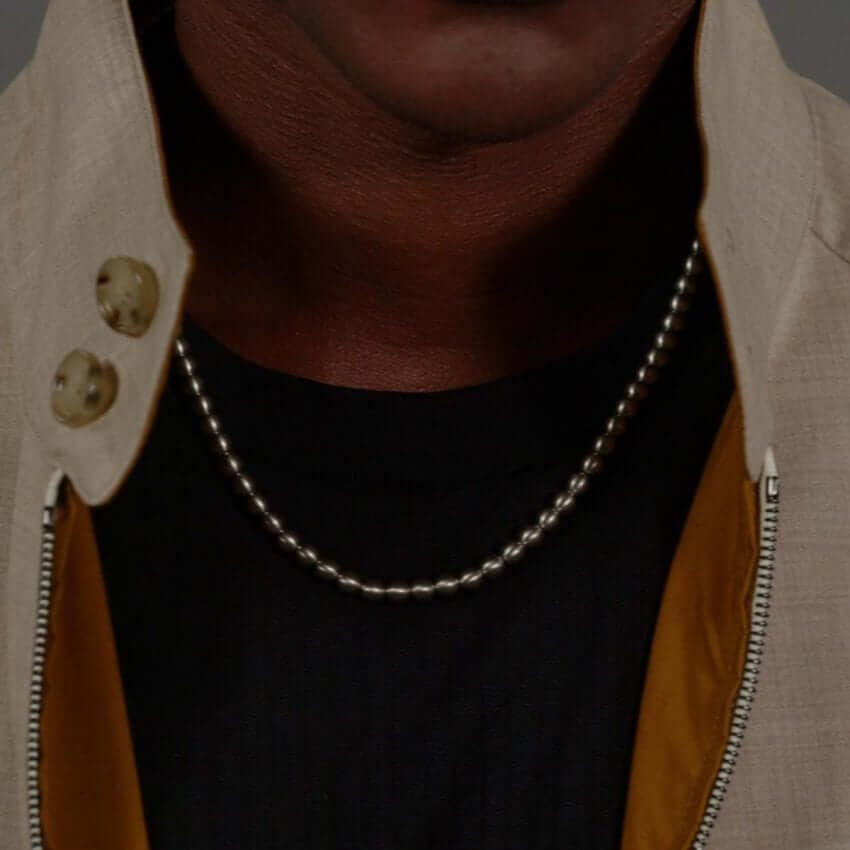 Sphere Beaded Stainless Steel Logo Clasp Gents Necklace