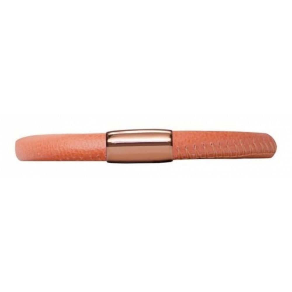 Orange Leather Single Band Bracelet Rose Gold