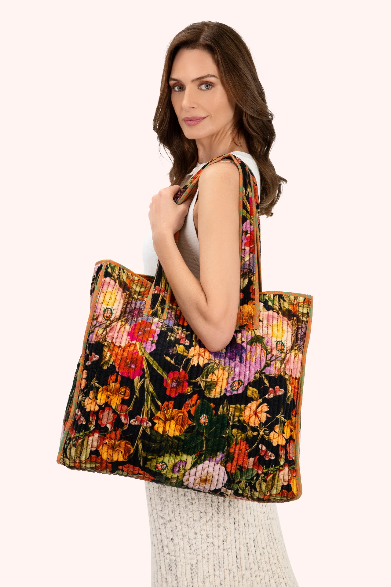 Luxe Velvet Quilted Tote Bags - Midnight Posy
