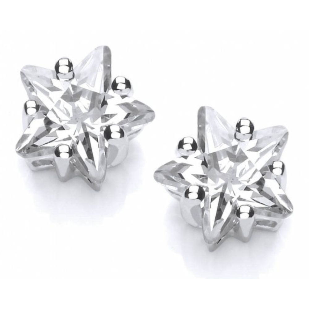 Silver Crystal Tiny 5 Point Star Earrings