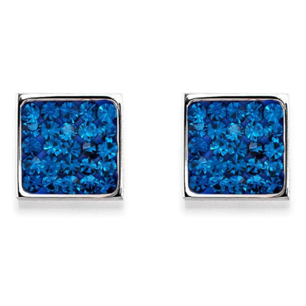 Square Earrings with Stickpin & Blue Swarovski Crystals