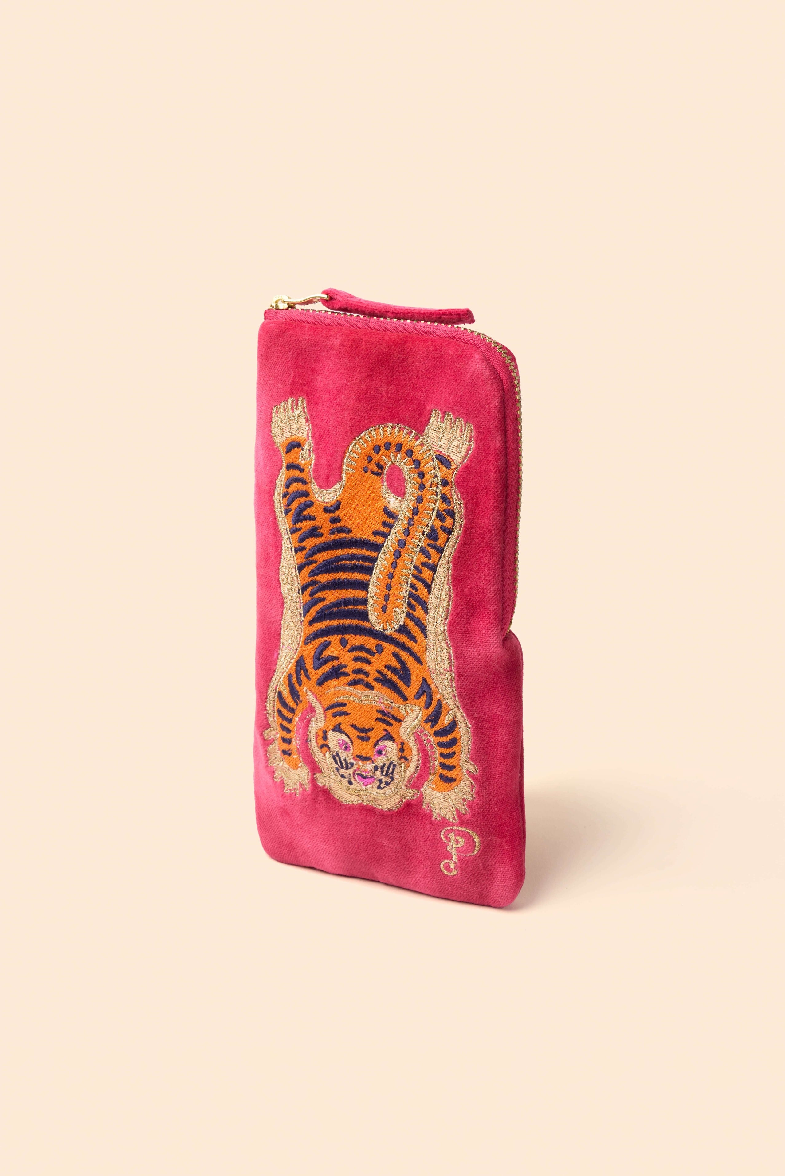 Ikat Tiger Velvet Sunglasses Pouch - Fuchsia