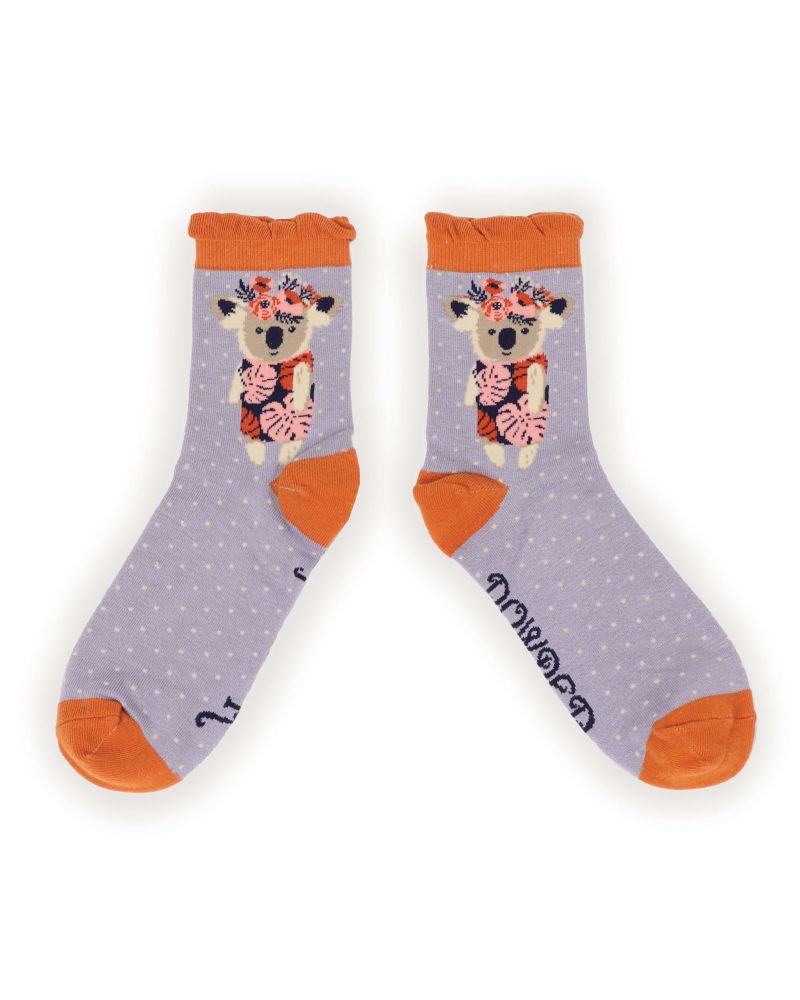 Ladies Ankle Socks - Floral Koala