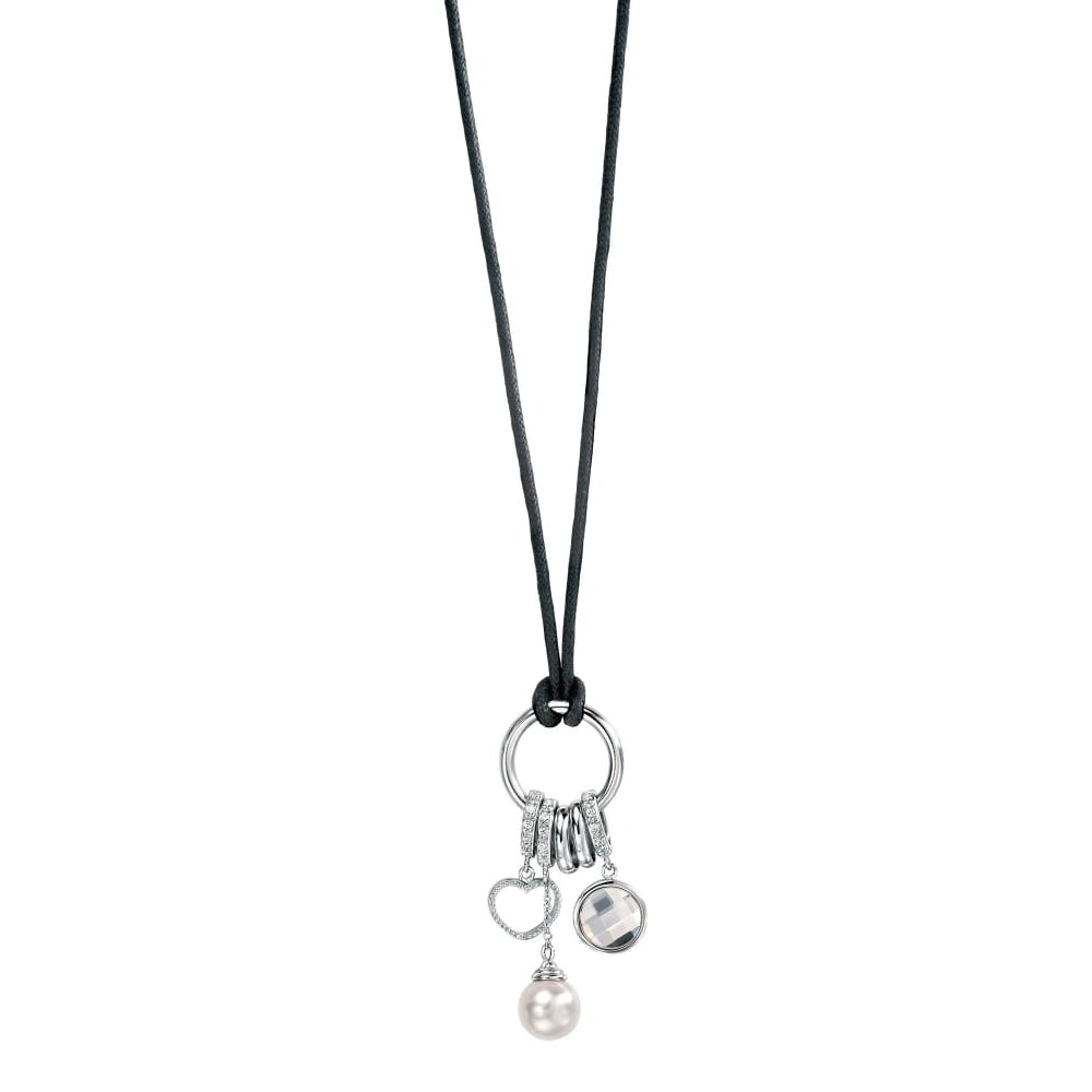 Crystal Pearl Cubic Zirconia and Crystal Silver Necklace